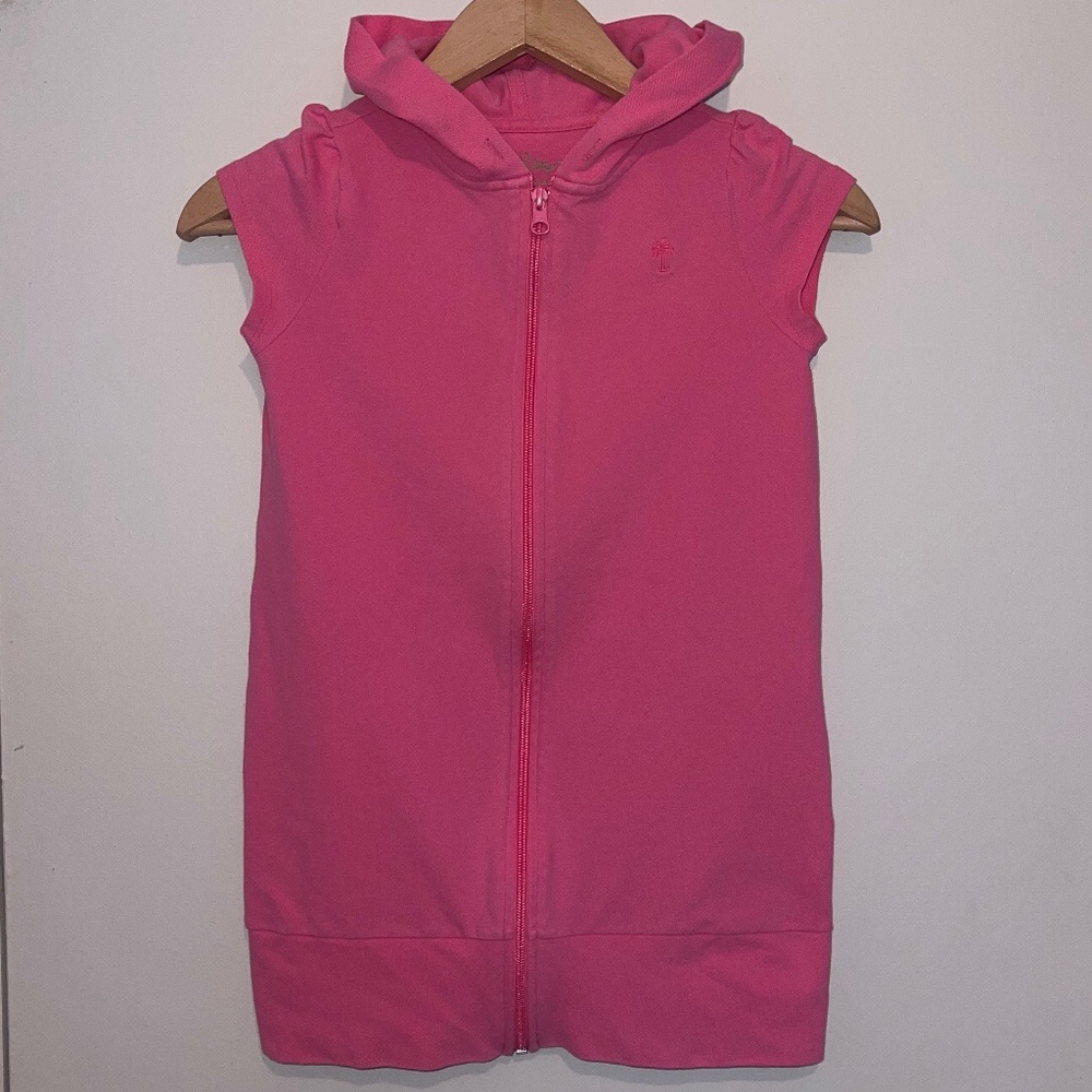 Lilly Pulitzer Girls Pink Knit Hooded Zip Up Swimsuit Coverup Size Large